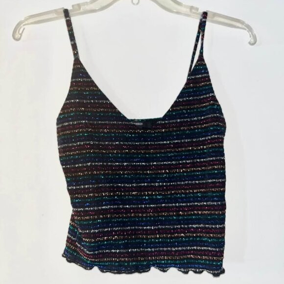 Forever 21 Tops - Forever 21 Sparkly Jewel Tone Striped Cropped Cami, Small